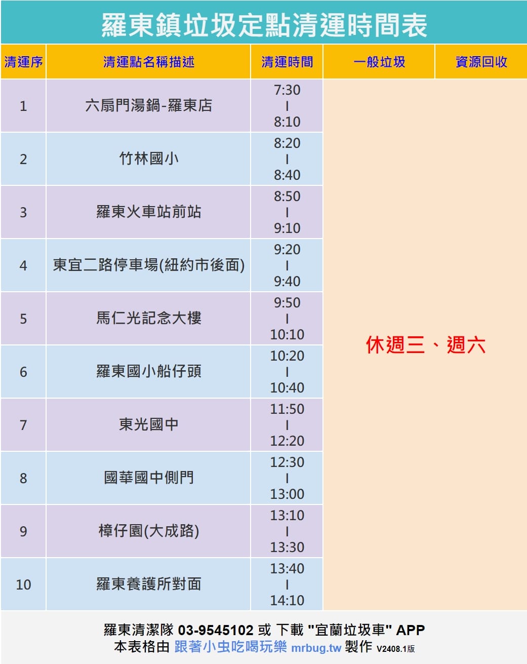 宜蘭人最新垃圾車定點定時清運時間表懶人包出爐了(更新2024/08/15) - 第2張圖 宜蘭人最新垃圾車定點定時清運時間表懶人包出爐了(更新2024/08/15)